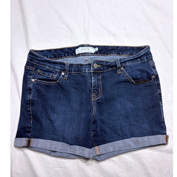 torrid Pants - Torrid Womens Size 12 Dark Wash Cuffed Denim Shorts Stretch Mid Rise Jean Shorts